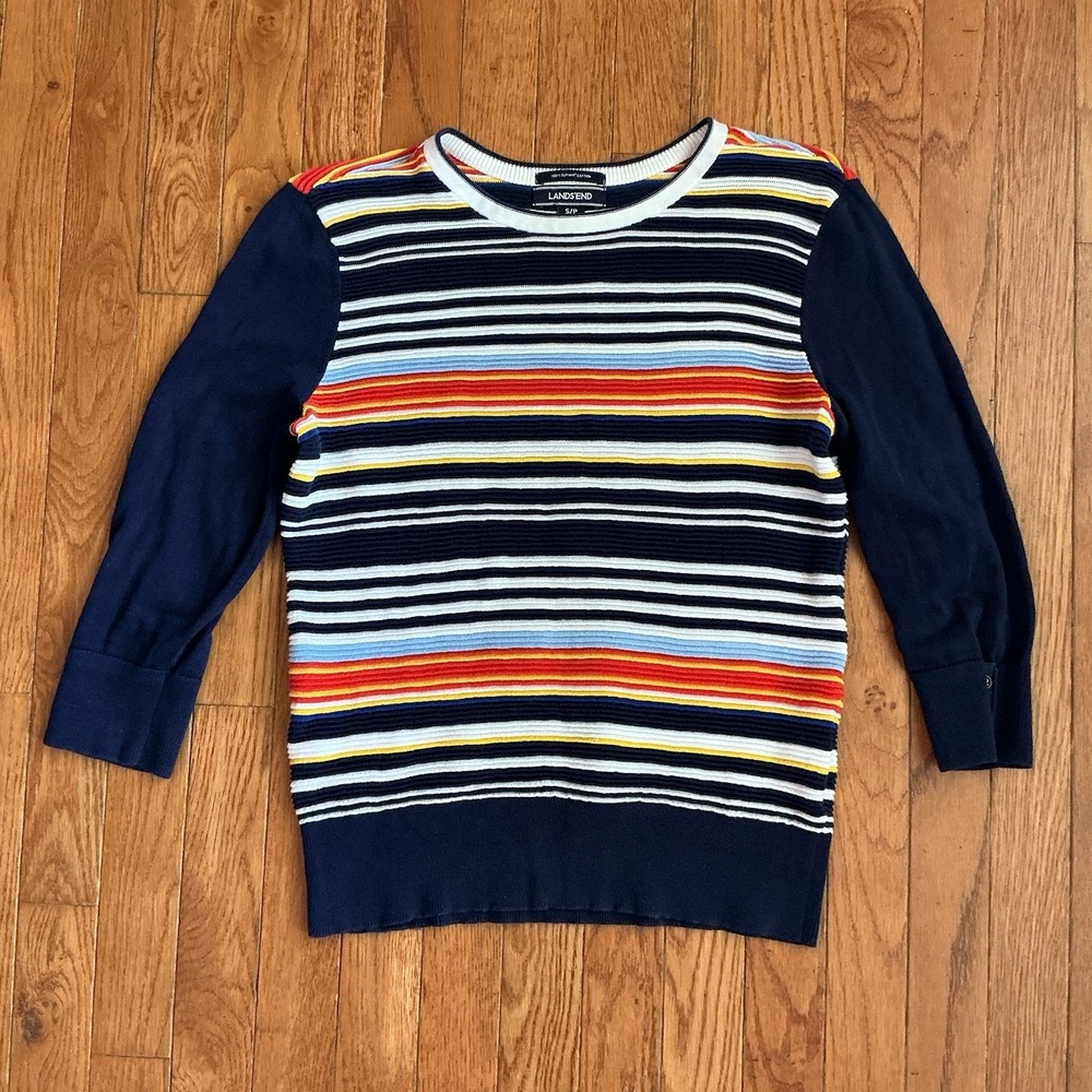 LANDS'END Ottoman Stripe Sweater Deep Sea Sweater size SP